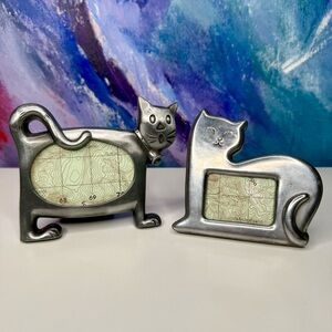 Pair of Silver Tone Cat Photo Picture Frames Vintage Y2K 90s Mini 2x3 2x1.5 Cute